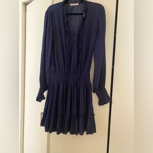 Pookie & Sebastian navy dress size M. Ruffle, elastication and tie details